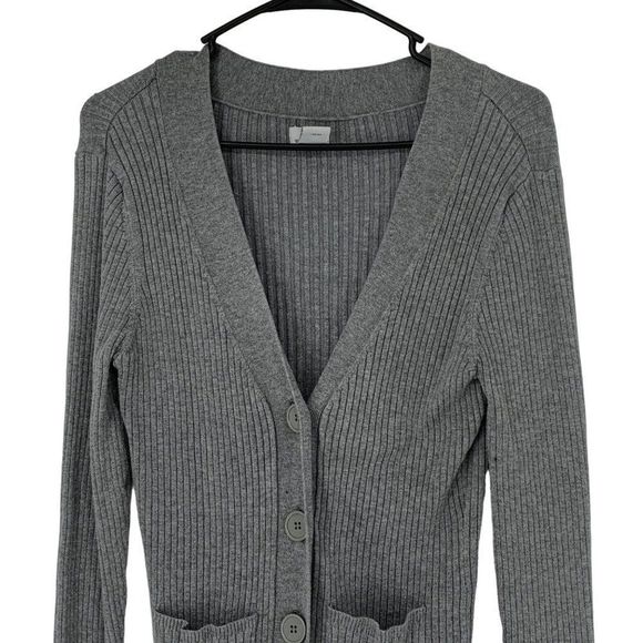 Womens Worthington Gray Cardigan Sweater Rib Large 3945 Pockets Washable - Picture 5 of 5
